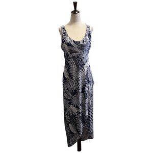Tommy Bahama Womens Pullover Maxi Dress SMALL Navy & White Leaf Print Viscose